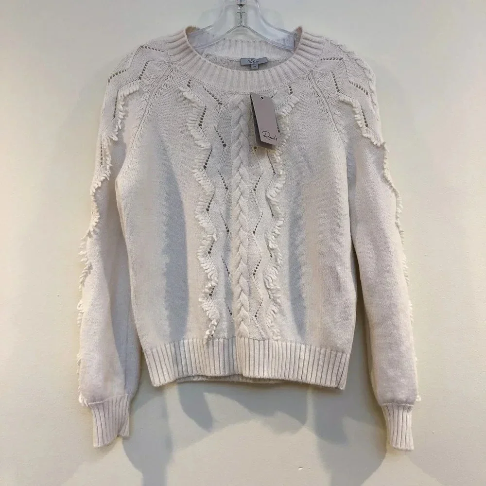 NEW Rails Francis Knit Lace Crew Neck Wool Cashmere Sweater in Ivory Women's XS - Picture 2 of 6